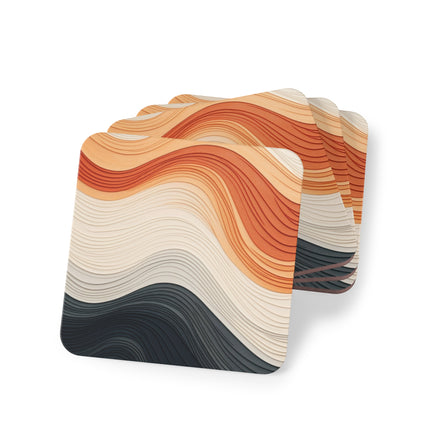 Wave Pattern in Hues of Beige, Orange, Grey, and Black Coasters