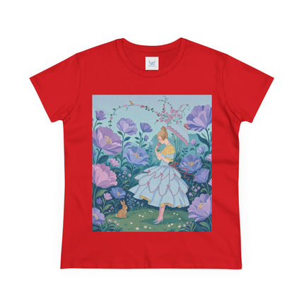 🌸🐇 The Secret Blossom Garden Cotton Tee – Art Deco Spring Whimsy