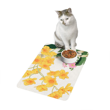 Golden Orchid Cascade Pet Food Mat – Vintage Japanese Bloom