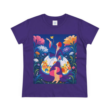 🐦🌸 The Enchanted Birdsong Cotton Tee – Art Deco Garden Whimsy