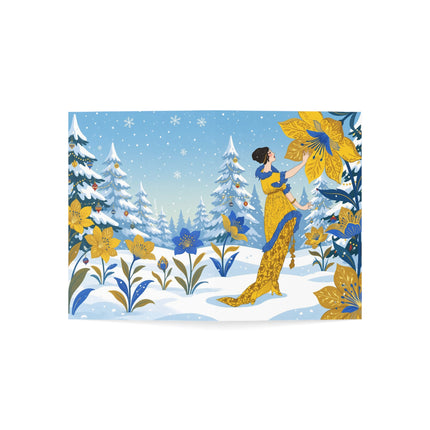 🌼❄️ The Lady Of The Golden Winter Blossom Greeting Card – Art Deco Holiday Elegance