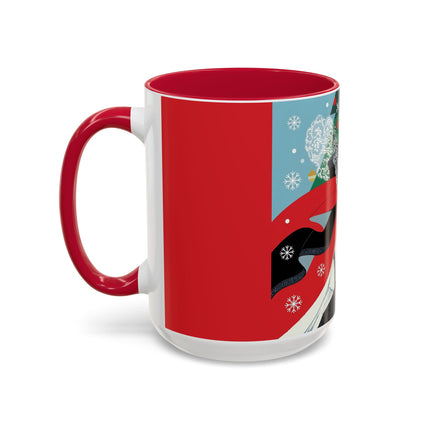 ❤️ The Lady Of The Crimson Scarf Colorful Mug – Art Deco Christmas Elegance