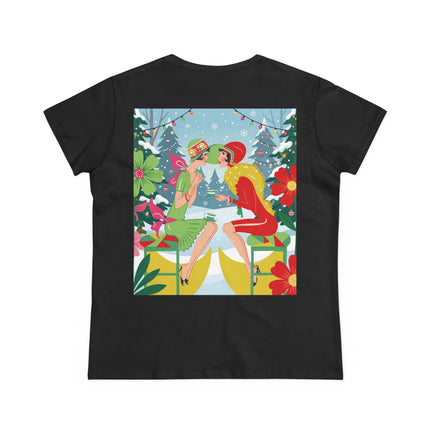 ☕❄️ Christmas Tea In The Snow Garden Cotton Tee – Art Deco Holiday Friendship