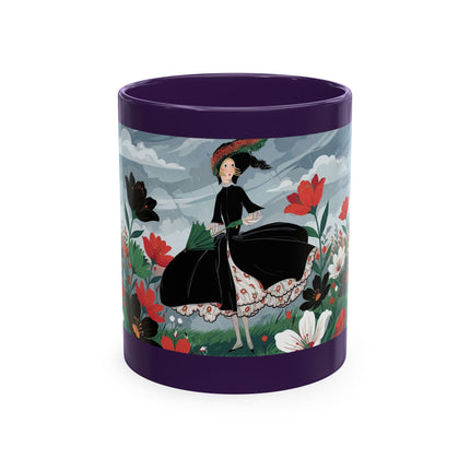 🌺☔ The Lady In The Stormy Flower Garden Ceramic Mug – Art Deco Fashion Elegance