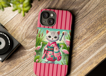 Geisha Kitten Strolls Among the Spoonbills Phone Cases