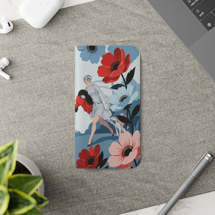 🌺🐕 The Lady Of The Flower Walk Flip Case – Art Deco Garden Stroll