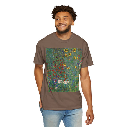 Farm Garden with Sunflowers by Gustav Klimt Unisex Garment-Dyed T-shirt