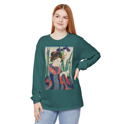 Woman with Origami Crane Garment-dyed Long Sleeve T-Shirt