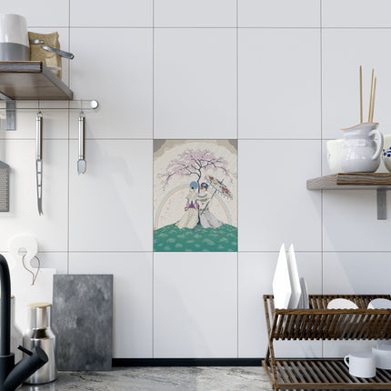 🌈☂️ Beneath The Rainbow Tree Ceramic Tile – Art Deco Spring Fantasy