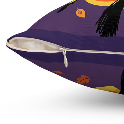🐈‍⬛🎃 The Black Cat Witch Of Pumpkin Manor Square Pillow – Whimsical Halloween Charm