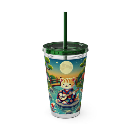 Melodic Kitten by the Koi Pond Sunsplash Tumbler with Straw, 16oz