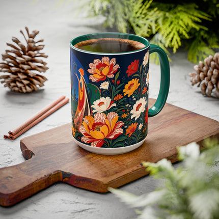 🌺🐦 The Enchanted Birdcage Garden Colorful Mug – Art Deco Floral Fantasy