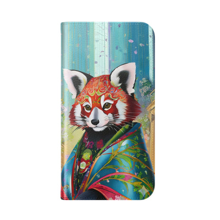🦝✨ Cybernetic Red Panda Flip Case – Neon Charm & Futuristic Wonder