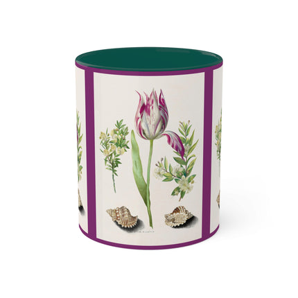 Tulip, Branches of Myrtle and Shells by Maria Sibylla Merian Colorful Mugs, 11oz