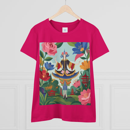 🌸🏯 The Pagoda Garden Enchantress Cotton Tee – Colorful Art Deco Fashion Fantasy