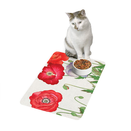Crimson Poppy Bloom Pet Food Mat – Vibrant Meadow