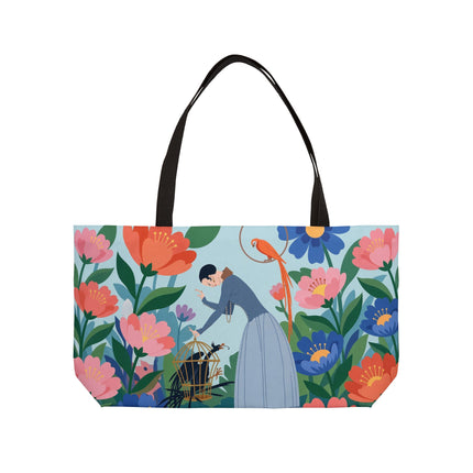 🦜🌺 The Lady Of The Garden Aviary Weekender Tote Bag – Art Deco Floral Whimsy