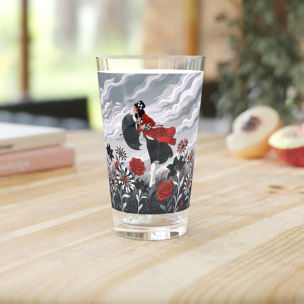 🌧️🌺 The Stormy Flower Walk Pint Glass – Art Deco Floral Fashion