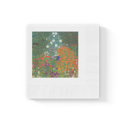 Cottage Garden by Gustav Klimt White Coined Napkins
