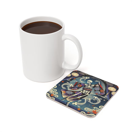 Skeleton Kabuki Performer Cork Back Coaster