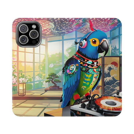 🎧🦜 Parrot DJ Flip Case – Neon Beats & Cyber Groove