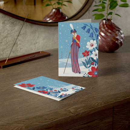 ❄️💙 The Lady Of The Winter Bluebells Greeting Card – Art Deco Holiday Elegance