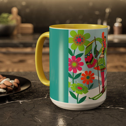 🎿🌸 The Winter Flower Adventurer Colorful Mug – Colorful Ski Fantasy