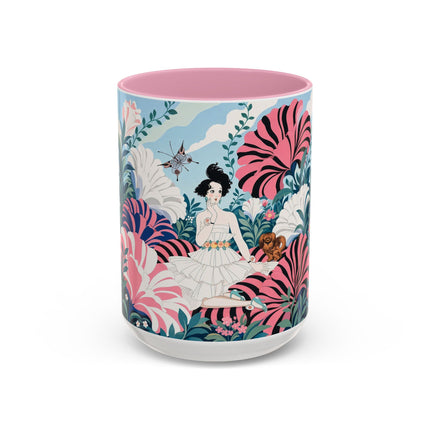 🌸🦋 The Enchanted Pink Blossom Retreat Colorful Mug – Art Deco Floral Whimsy