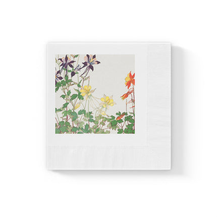 Aquilegia Flowers by Tanigami Kônan White Coined Napkins