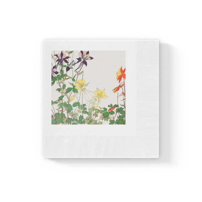 Aquilegia Flowers by Tanigami Kônan White Coined Napkins