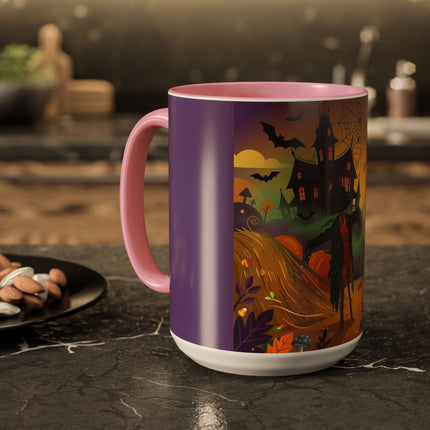 🌙🎃 The Scarecrow Of Haunted Hollow Colorful Mug – Whimsical Halloween Mystery