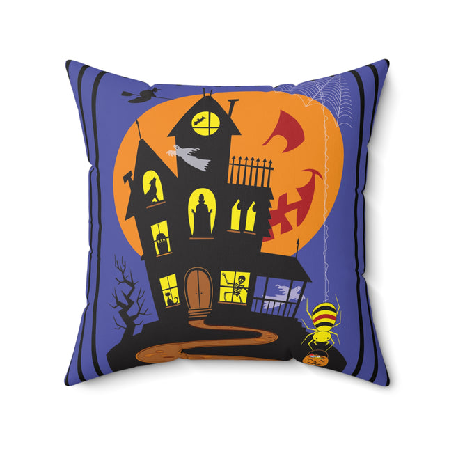 Halloween Night at the Haunted House Spun Polyester Square Pillow