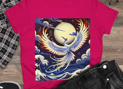 Majestic White Crane Women's Midweight Cotton Tee