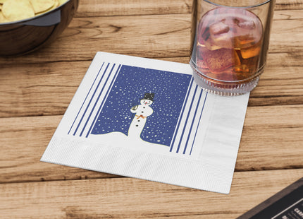 Snowman in Falling Snow White Coined Napkins