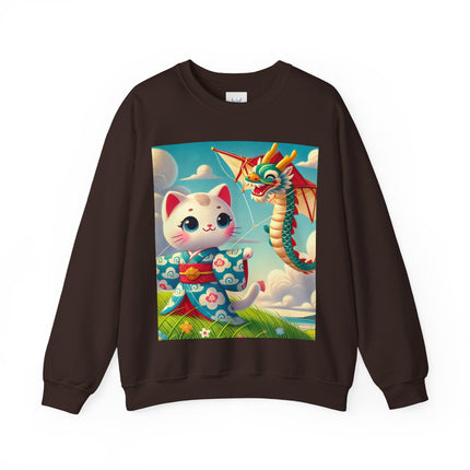 Geisha Kitten and the Dragon Kite Heavy Blend™ Crewneck Sweatshirt