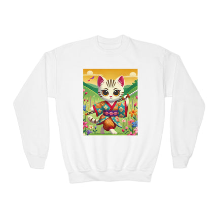 Samurai Kitten Youth Crewneck Sweatshirt – Grace, Discipline & Whimsical Strength