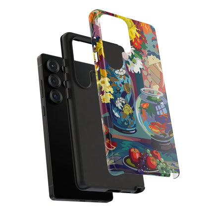 Floral Fishbowl Still Life Phone Case – Vibrant Harmony & Colorful Life