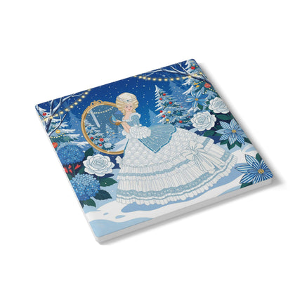 💙❄️ The Lady Of The Winter Looking Glass Ceramic Coaster – Art Deco Christmas Fantasy