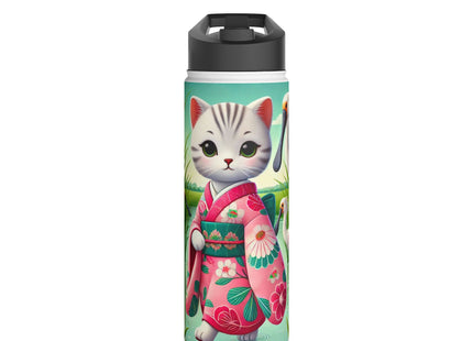 Geisha Kitten Strolls Among the Spoonbills Stainless Steel Water Bottle, Standard Lid