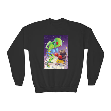 Cosmic Clash Youth Crewneck Sweatshirt – Alien vs Bear Space Showdown