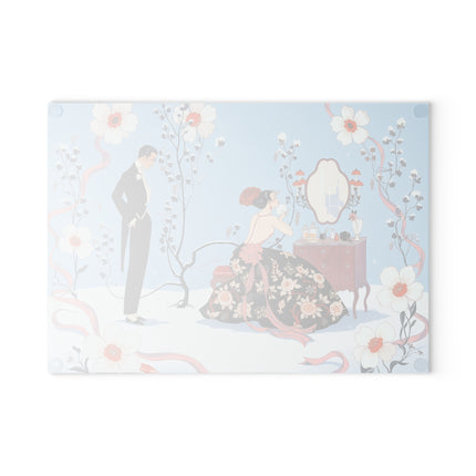 🌸🪞 The Lady At Her Winter Vanity Glass Cutting Board – Art Deco Romantic Elegance