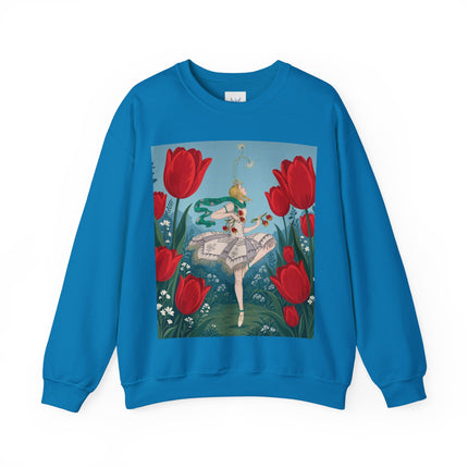 🌷🩰 The Scarlet Tulip Ballet Crewneck Sweatshirt – Art Deco Floral Whimsy