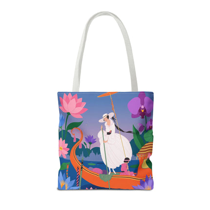 🪷🛶 The Lady Of The Lotus Garden Gondola Tote Bag – Art Deco Floral Adventure