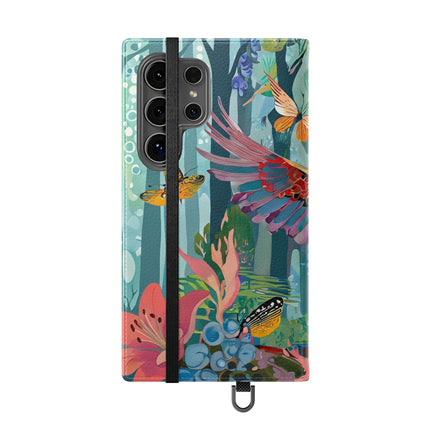 🦖🦋 Colorful Raptor Flip Case – Butterfly Wonder & Forest Adventure