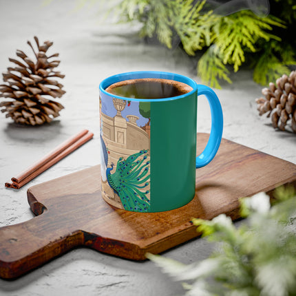 The Peacock's Admiration Colorful Mug (11oz, 15oz) – Rococo Elegance, Peacock Beauty & Garden Charm