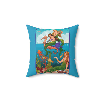 Three Mermaids with Strings of Pearls by Carlo Chiostri Spun Polyester Square Pillow