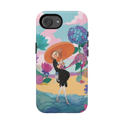 🌊☂️ The Lady Of The Flowered Seashore Phone Case – Art Deco Seaside Fashion