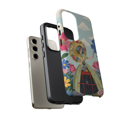 🌸🪞 The Floral Parasol Reflection Phone Case – Art Deco Garden Fantasy