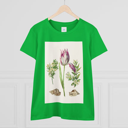 Tulip flower with Two Branches of Myrtle and Shells Cotton Tee