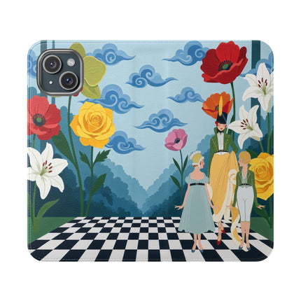 🌺♟️ The Ladies Of The Checkerboard Garden Flip Case – Art Deco Floral Fantasy